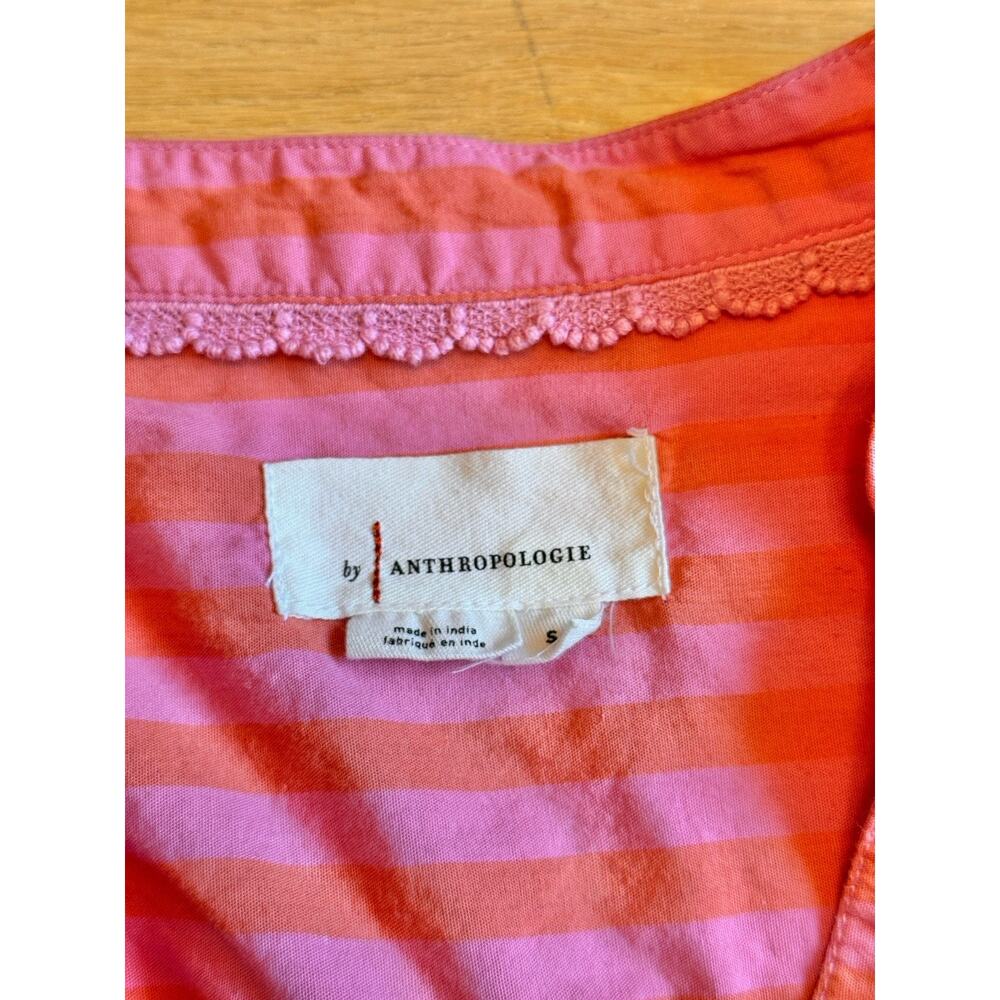 Anthropologie Darcey Striped Popover Swing Top Pink and Orange Cotton Women's S - Picture 7 of 14